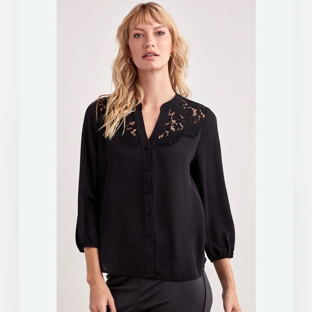 Ellen Tracy Black Lace Detail Blouse
